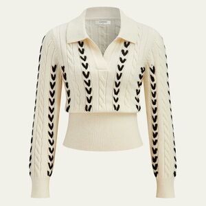 Commense Contrast Stitched Cable Knit Polo Sweater Off-White Size Medium NWT